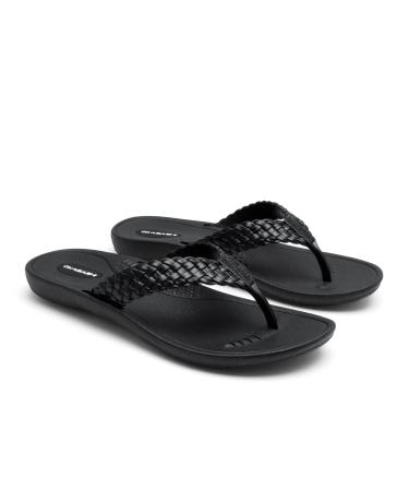 OKABASHI Women's Baha Flip Flop | Contoured Footbed w/Arch Support for All-Day Comfort | Slip-Resistant & Waterproof | Sustainably Made in The USA X-Large Black/Black