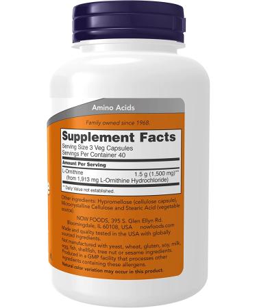 Now Foods L-Ornithine 500 mg - 120 Veg Capsules | Boost Performance & Recovery - Buy Online on GoSupps.com