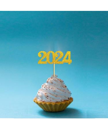 Topfunyy 24 Pack New Year Cupcake Toppers Gold Glitter Number 2024 New Year Cake Toppers Food Picks Decorations for 2024 New Year Birthday Graduation Wedding Party Favors - Buy Online on GoSupps.com
