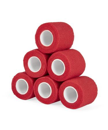 Legal bandage combined self -adhesive 5cm x 4.5m 6 rolls fixing sords self -adhering cohesive bandage for first aid dog veterinary wrap sports elastic binding for wrist feet (red) 6PCs red