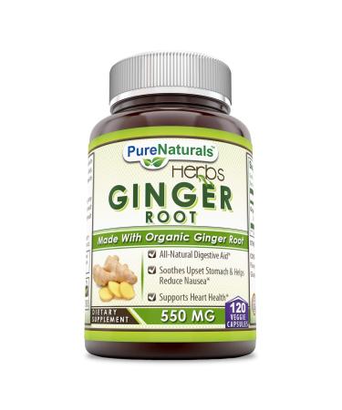 Pure Naturals Ginger Root Supplement - 550mg Capsules - Easy to Swallow Capsule - Commonly Used Natural Remedy for Nausea Due to Pregnancy & Other Conditions - 120 Pills Per Bottle 120 Count (Pack of 1) - Buy Online on GoSupps.com