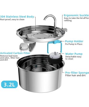 Tomxcute 3.2L Stainless Steel Cat Water Fountain with Ultra-Quiet Pump and Filters - Ideal for Dogs, Cats, and Multiple Pets - Buy Online on GoSupps.com