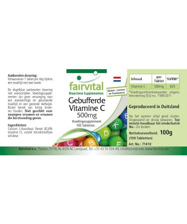 Fairvital | Vitamine C tamponn e 500mg - boite de 100 jours - VEGAN - Fortement dos - 100 comprim s - ascorbate de calcium - Buy Online on GoSupps.com