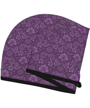 Hair Towel Wrap - Quick Drying Hair Turban with Button | Retro Florals Purple | International Shipping - Buy Online on GoSupps.com