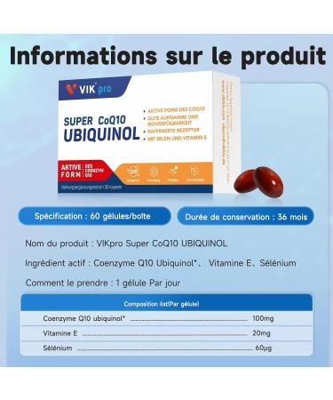 Vikpro Kaneka Ubiquinol Coenzyme Q10 100 mg - High-Quality Q10 Capsules | Natural Yeast Fermentation 60 Pieces Lab Tested 2-Month Supply - Buy Online on GoSupps.com