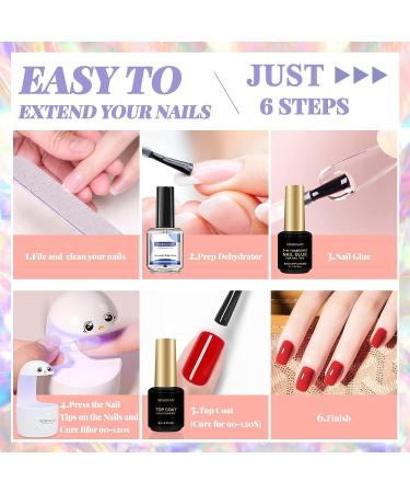 Morovan 3-in-1 Nail Tips and Glue Gel Kit with 240 Clear Coffin Nails - DIY Nail Extension Set with Mini Lamp - Buy Online on GoSupps.com