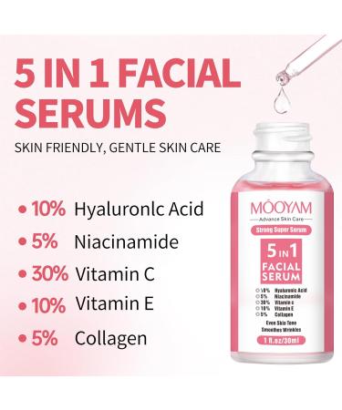 5-in-1 Vitamin C Face Serum for Women | Hyaluronic Acid Vitamin E & Collagen | Dark Spot & Anti-Wrinkle Moisturizer | 30ml - Buy Online on GoSupps.com