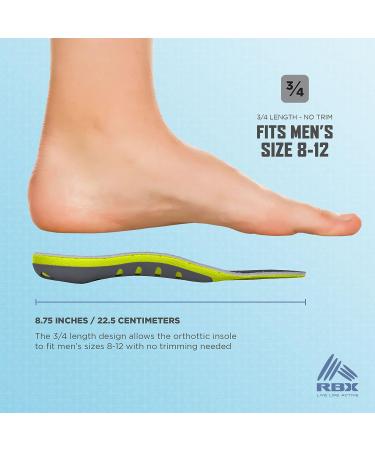 RBX Plantar Fasciitis Ortho Insoles for Men - 3/4 Size (Volt) - Buy Online on GoSupps.com