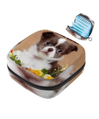 Cute dog in flowers women's napkin storage bag portable menstrual cup bag with zipper for teenagers girls women women