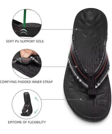 Orthopedic Sandals for Plantar Fasciitis | Arch Support Flip Flops | Non-Slip Lightweight Sandals | Black & Red - Buy Online on GoSupps.com