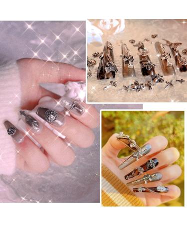 100pcs Vintage Silver Cross Black Rhinestone 3D Nail Charms for Acrylic Art - DIY Nail Supplies Decoration Punk Metal Alloy Gems - Buy Online on GoSupps.com