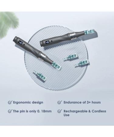 Wireless Professional Microneedling Pen with 22 Replacement Cartridges - Adjustable Micro Needling Derma Auto Pen for Skin Care - Gray - Buy Online on GoSupps.com