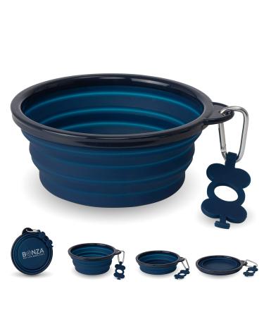 Bonza foldable dog bowl Extra large - portable travel bowl dog for medium to large pets - dog bowl foldable easy stable leak -proof food -proof - premium folding nipping dog (navyblau) navy blue X -large