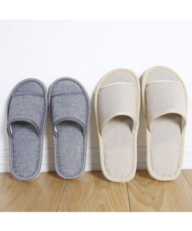 6 Pair of Open Toe Breathable Slippers,Solid Color Casual Slippers,Spa Slippers for Guests, Hotel, Travel, Unisex Universal Size Washable (3 gray medium size+3 beige large size)
