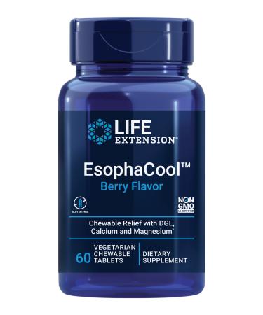 Life Extension EsophaCool - Gut Health Supplements with Calcium Magnesium & DGL Licorice Root Extract for Healthy Digestion Stomach Relief & PH Balance - Gluten-Free Vegetarian - 60 Chewable Tablets