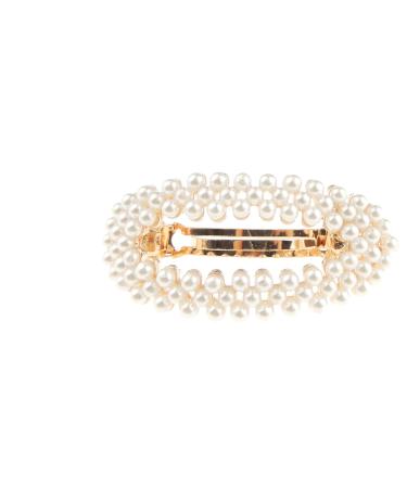 Ladies Faux Pearl Crystal Diamante Small Hair Clip Barrette Oval Stencil
