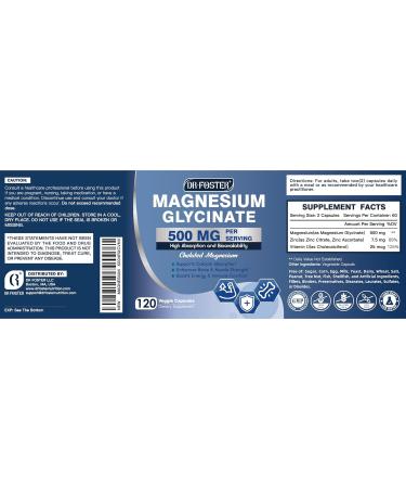 DRFOSTER Magnesium Glycinate 500mg with Zinc & Vitamin D3 High Absorption Chelated Magnesium Glycinate Supplements for Sleep Muscle & Bone Support Leg Cramps Relief Non-GMO - 120 Veggie Capsules 120 Count (Pack of 1) - Buy Online on GoSupps.com