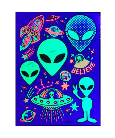 Temporary UV Reactive Tattoos   1 Sheet Alien UFO Design Body Art Blacklight Festival Accessories Glow in the Dark Party Supplies | 7.2  x 5.2  Temp Tattoos Great for EDM EDC Party Rave Parties - Buy Online on GoSupps.com