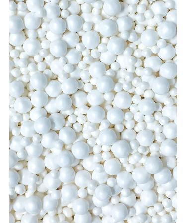 White Edible Sugar Beads - Beach Seaside Pearls Cake Cupcake Dessert Decoration - 4oz - Buy Online on GoSupps.com