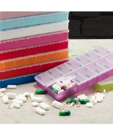 COM-FOUR 2x Drug Doser - 7-Day Pill Box Organizer with 2 Compartments - Dual Tablet Storage - Dark Blue/Red - International Shipping Available - Buy Online on GoSupps.com