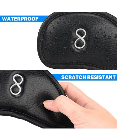 Golf Iron Covers Set 12pcs | PU Leather, Waterproof & Durable | Black Club Head Covers with Embroidery | Fits Most Irons | Right Handed - Buy Online on GoSupps.com