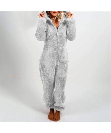 Haiorziyou Women's Cozy Fleece Onesie Pajama Jumpsuit - Warm Hooded Winter Sleep Suit in White - Buy Online on GoSupps.com