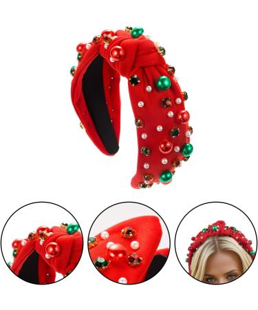 Bohue Rhinestone Pearl Knotted Headband Christmas Wide Headband Fashion Hair Bands Cross Knot Twisted Girl Hair Accessories for Christmas Party (Green) - Buy Online on GoSupps.com