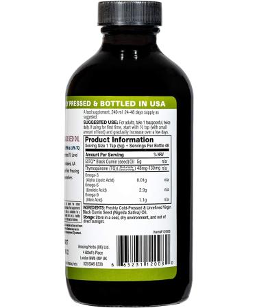 Premium Cold-Pressed Black Seed Oil - Amazing Herbs | High Strength Pure Black Cumin Oil (240ml) - Buy Online on GoSupps.com