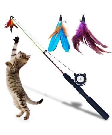 4 PCS Interactive cat Toys Fishing Rod with 10 feet Rope Feather Toy Cat Toy Chaser Cat Hunting Toy Cat Toy for Indoor Cats Cat Supplies Cat Wand Kitty Toys Kitten Toy Cat Teaser Cat Fishing Pole