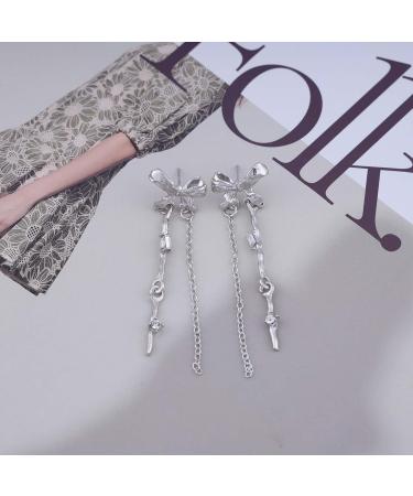 Vintage Bow Crystal Drop Earrings | Silver Dangle & Tassel Earrings for Women - International Shipping Available - Buy Online on GoSupps.com