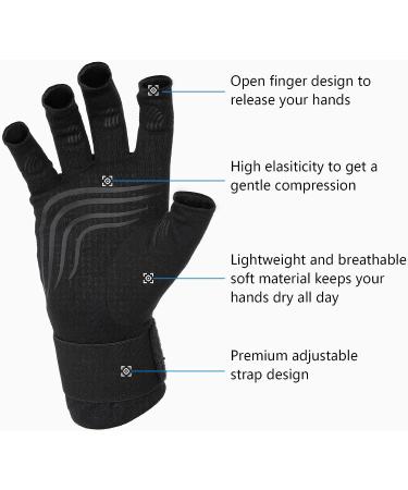 Duerer Arthritis Compression Gloves with Straps for Hand Pain Relief - Large, Black - 1 Pair - Buy Online on GoSupps.com