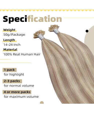 UGEAT Real Hair U Tip Extensions - Ash Blond & Blonde Highlights 55cm 50g 50pcs #18/613 - 22 Inch Keratin Bonding Extensions - Buy Online on GoSupps.com