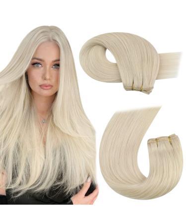 Moresoo Weft Hair Extensions Real Human Hair Blonde Sew in Human Hair Extensions Platinum Blonde Double Weft Hair Extensions 22 Inch 100g/Pack #60 22 Inch(Pack of 1) WEFT #60