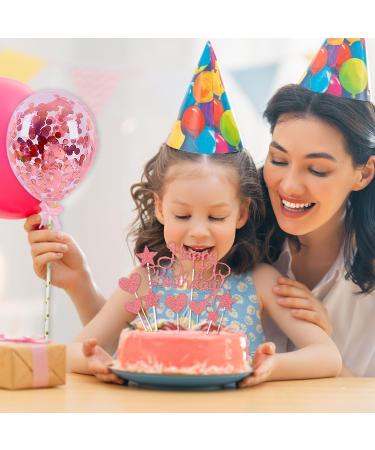 2 Pcs Happy Birthday Cake Toppers Personalised Rose Gold Cake Decorations Balloon Cake Topper Stars Heart Birthday Cake Decorations for Girls Boy Women Men (Pink/Gold) - Buy Online on GoSupps.com