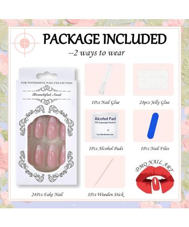 Coffin False Nails Long 24Pcs French Fake Nails - Nude Pink Full Cover Press on Nails for Women - Medium Long French Nail Tips with Glue - Buy Online on GoSupps.com