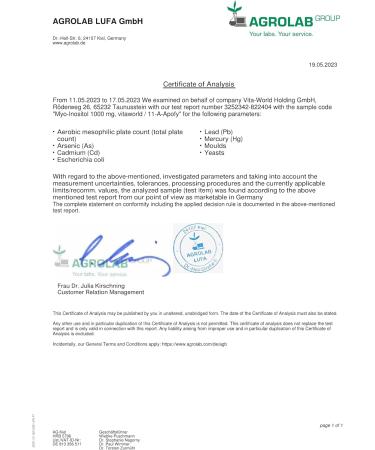 Vita World Myo Inositol 1000mg 120 Capsules High Bioavailability Made in Germany - Buy Online on GoSupps.com