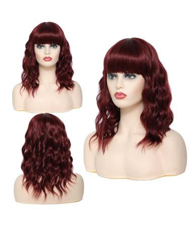 Wine Red Shoulder Length Wavy Bob Wig for Women - Heat Resistant Fiber, Natural Daily Use - Buy Online on GoSupps.com