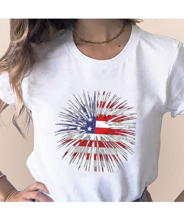 Patriotic Women's Short Sleeve 4th of July Top - USA Flag Graphic Tee - White - Size Small - Buy Online on GoSupps.com