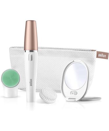 Braun FaceSpa 3-in-1 Epilator Hair Removal & Cleansing Brush | Lighted Mirror & Beauty Pouch Included | White 851V - Buy Online on GoSupps.com