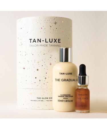 Tan-Luxe The Glow Edit | Containing Travel Sized The Gradual Self-Tan Lotion 100ml & The Face Mini Self-Tanning Drops in Shade Light/Medium 10ml - Buy Online on GoSupps.com