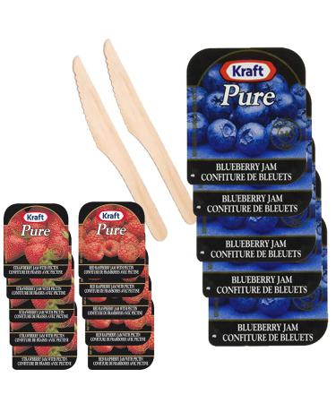Variety Pack - 30 Individual Portion On-the-Go Cups Trio of Strawberry Blueberry & Raspberry Jam Jelly + Eco-Friendly Wooden Knives! Strawberry Jelly - Raspberry Jelly - Blueberry Jelly Comes with 2 wooden Knives and a one of a kind Sticker by PaLiSoL CRE