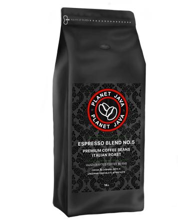 Planet Java Espresso Blend No.5 Hand Roasted 100% Arabica Full Medium Roast Coffee Beans (1 x 1kg Bag)