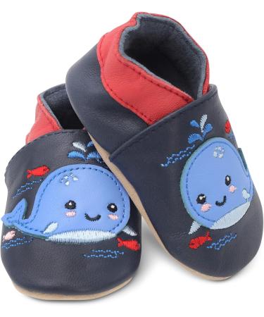 Dotty Fish Soft Leather Boys Toddler Shoes | Non-Slip Animal Design | Navy Whale | 2-3 Years - Buy Online on GoSupps.com