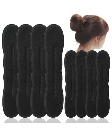 Hair Bun Maker 8 Pcs Bun Maker for Hair Kids Foam Sponge Hair Donuts for Buns Magic Hair Twister Easy Snap and Roll Bun Hair Tool Hair Buns Accessories for Women Black