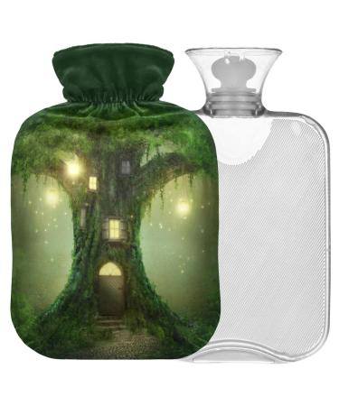 NAANLE hot water bottle with cover Fantasy tree house Transparent hot water bottle heat bottle for back pain relief handfoot warmer neck warmth and cold therapy 2l
