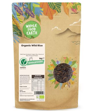 Wholefood Earth Organic Wild Rice 1kg GMO Free | EcoSocial | Vegan | Raw | Source of Fibre | Source of Protein | Certified Organic - Buy Online on GoSupps.com