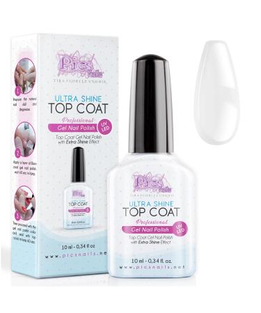 Top Coat Gel Polish Ultra Shine No Wipe 10 ml Uv/Led - Clear Gel Nail Finish Wet Effect. Nails with a Brilliant Finish for All Gel Techniques and Brand. Achieve Professional Shine and Longevity! Top Coat UV-LED Ultra Shiny