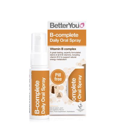 BetterYou B-Complete Daily Oral Spray Pill-Free Vitamin B Complex Supplement Formulated Blend of All 8 B Vitamins Including B12 to Support Natural Energy 1-Month Supply Made in The UK