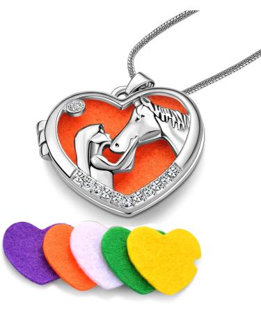 MeiceM Horse with Girl Aroma Diffuser Necklace | Essential Oil Aromatherapy Locket | Fashion Jewelry for All - Buy Online on GoSupps.com