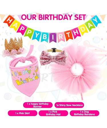 SCENEREAL Dog Birthday Bandana 5-Piece Set with Crown and Dress - Cute Pink Tutu Outfit for Small Medium Dogs - Buy Online on GoSupps.com
